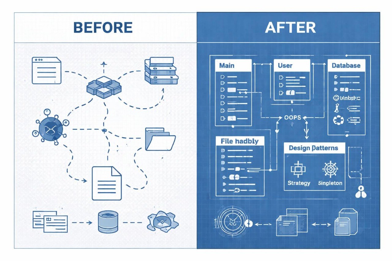 Comparison chart showing 'Before' and 'After' diagrams with blue and white icons.