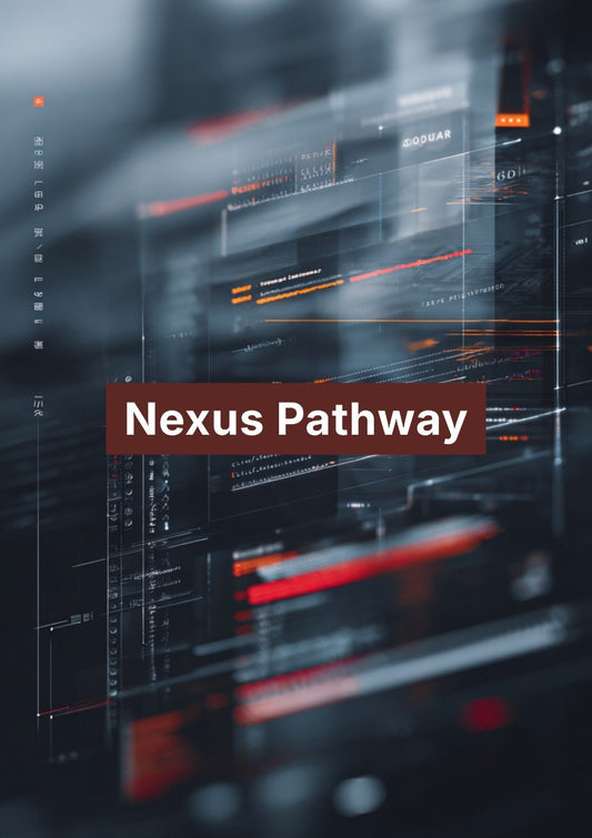 Futuristic interface with 'Nexus Pathway' text on a dark background